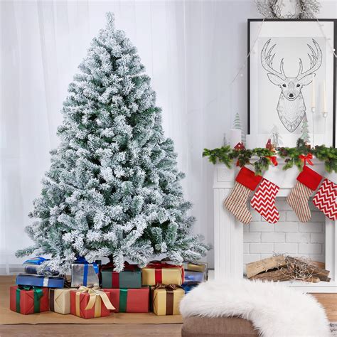 Smilemart 6ft Pre Lit Flocked Artificial Snow Frosted Christmas Tree
