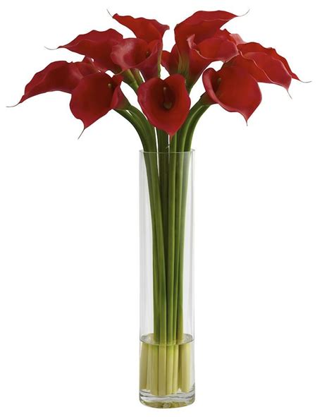 Red Calla Lily Silk Flowers In Water With Vase 27 Inches Calla Lily
