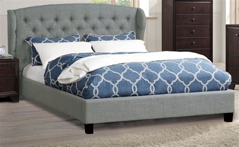 California King Size Bed Grey Polyfiber Bedroom Furniture 1pc Bed Set