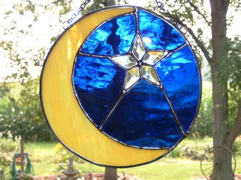 Stained Glass Moon And Star Suncatcher Stained Glass Tattoo Stained