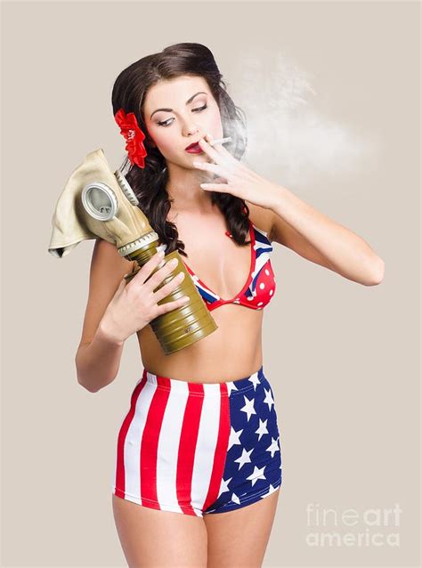 American Military Pin Up Girl Holding Gasmask Photograph By Jorgo