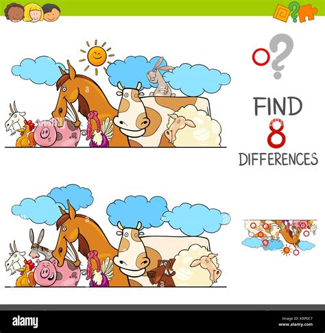 Cartoon Illustration of Finding Eight Differences Between Two Stock ...