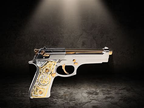 Deluxe Arms Beretta 92fs Inox Custom Nickel Plated With Gold Accents