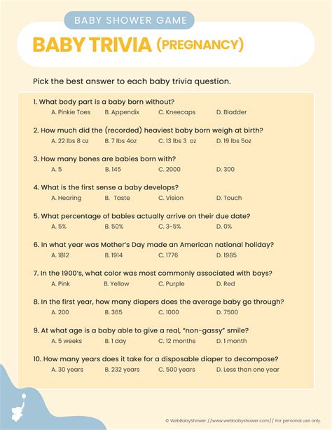 Fun Baby Trivia Baby Shower Games With Free Printable