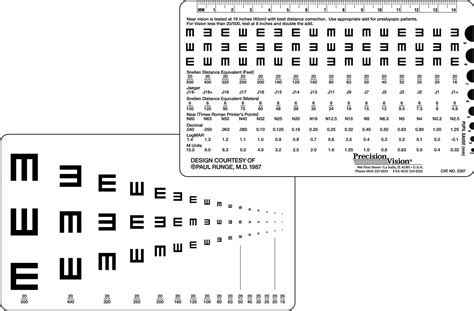 Tumbling E Runge Pocket Near Vision Test Card Precision Vision