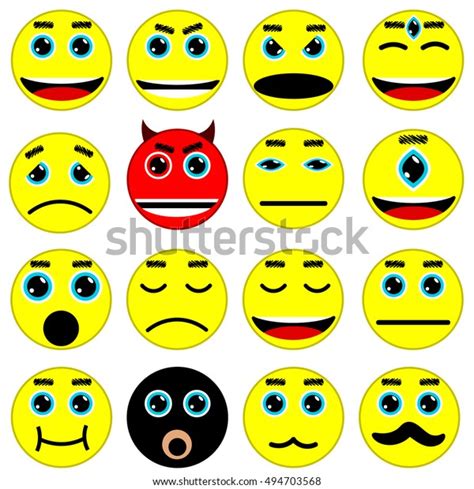 Set Emoticons Set Emoji Smile Icons Stock Illustration 494703568