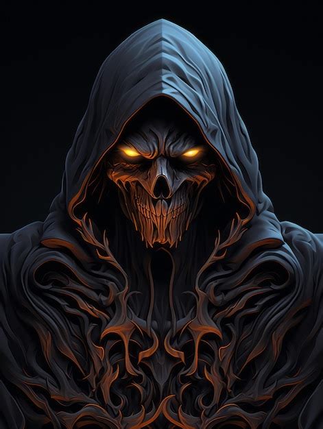 Premium Ai Image The Grim Reaper With Glowing Eyes On A Dark Background