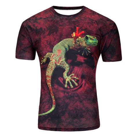 High Quality Mens Short Sleeve 3d T Shirt O Neck Lizard Fashion 3d