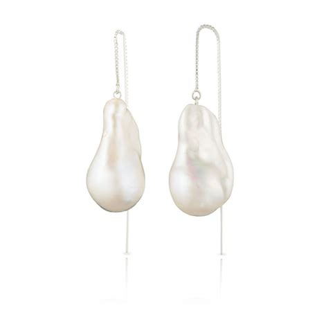 Large Baroque Freshwater Pearl Drop Adjustable Threader Earrings In