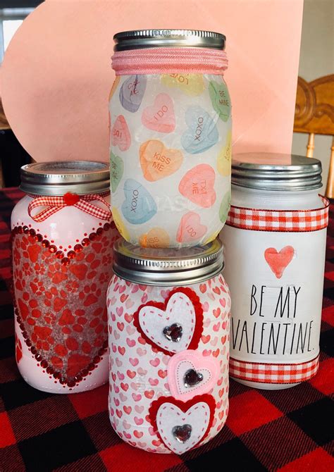 Valentines Lighted Jars Candy Hearts Jar Be My Valentine Etsy