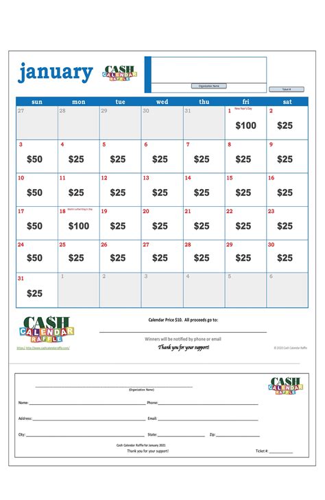 Cash Calendar Raffle Template 2021 The Blue Edition Etsy Uk