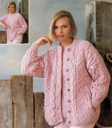 aran dk round neck cardigan and sweater knitting pattern womans ladies 5392541914072 ebay