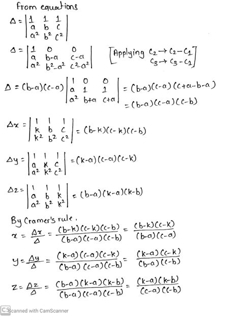 solve the equations begin{matrix} x y z 1 ax by cz k a 2x b 2y c 2z k 2end