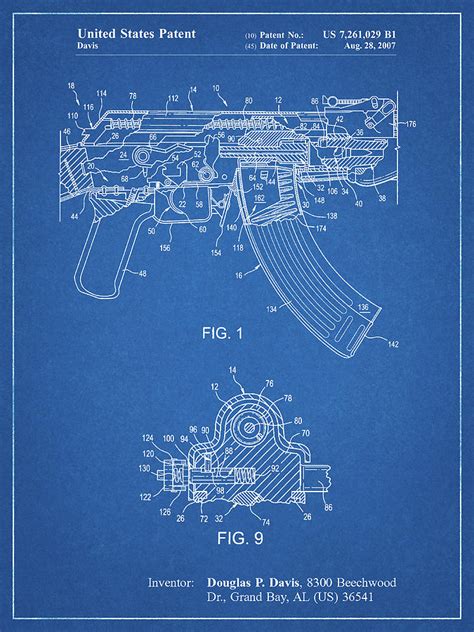 Pp701 Blueprint Ak 47 Bolt Locking Patent Print Digital Art By Cole