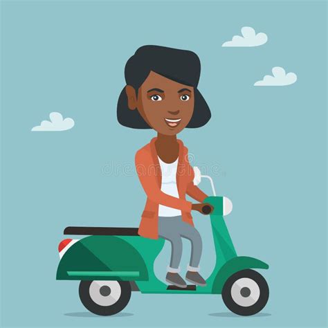 Young African American Woman Riding A Scooter Stock Vector