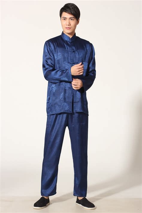 New Chinese Traditional Mens Satin Rayon Kung Fu Suit Vintage Long