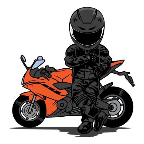 Premium Vector Biker Stand In Front Of Sport Motorcycle Cartoon