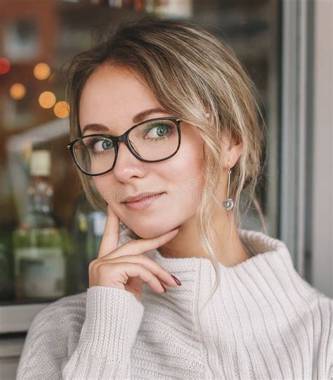 Close Up Portrait Of Beautiful Girl In Glasses Stock Image Image Of