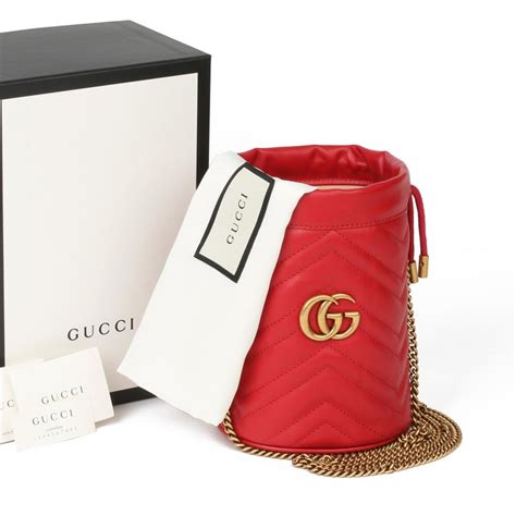 2021 Gucci Red Quilted Calfskin Leather Mini Marmont Bucket Bag At 1stdibs