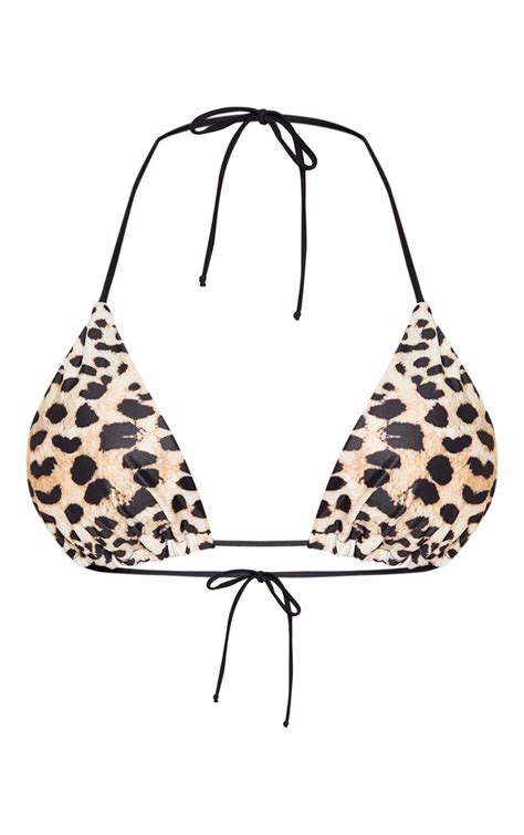Leopard Contrast Padded Triangle Bikini Top Prettylittlething Usa