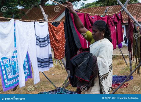 Laundry Open Air Hand Washed Clothes Drying In Sunlight In Cochin