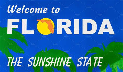 Welcome To Florida Road Sign Transportation Stock Photos ~ Creative
