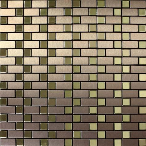 Metallic Mosaic Tile Backsplash Strip Brushed Gold Aluminum Square Dark