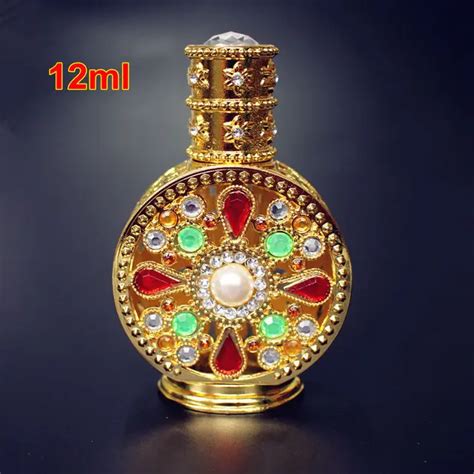 1pc 12ml Antiqued Metal Perfume Bottle Arab Style Essential Oils Bottle