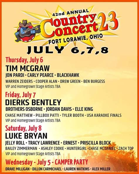 Country Concert 24 Tickets Lineup Ft Loramie Oh