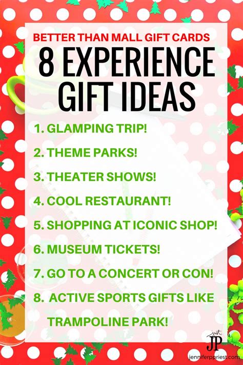Below are 11 great experience gifts that won't break the bank Experience Gifts - 8 Unique Gift Card and Christmas Gift Ideas