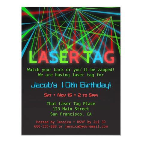 neon words laser tag birthday party invitations zazzlecom