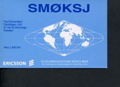 1 X Qsl Card Radio Sweden Sm0ksj Ronninge 1998 Ericsson Telecommications ≠ R199 Ebay