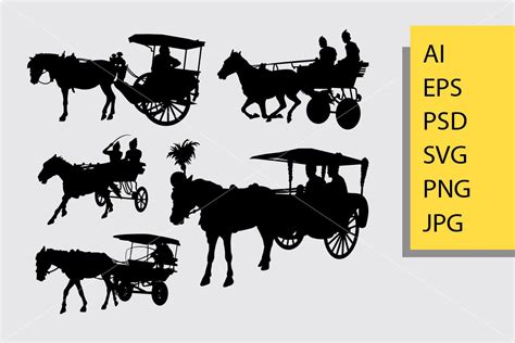 The Silhouettes Of Horse Drawn Carriages Are Shown