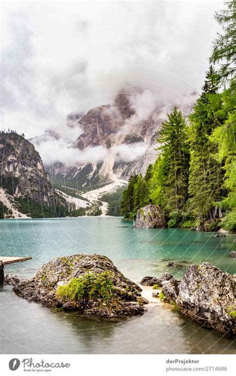 Braies Lake With Clouds In The Dolomites Ii A Royalty Free Stock