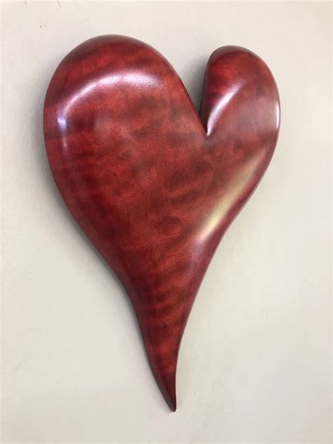 Red Wooden Heart Art Wood Carving Wall Unique Wedding Gift Present