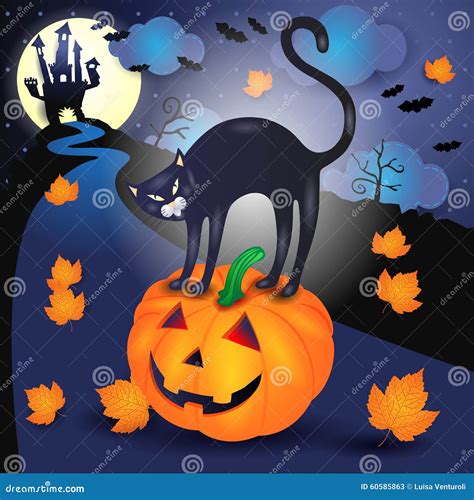 Halloween Background With Black Cat And Pumpkin Stock Vector Illustration Of Cartoon Spooky