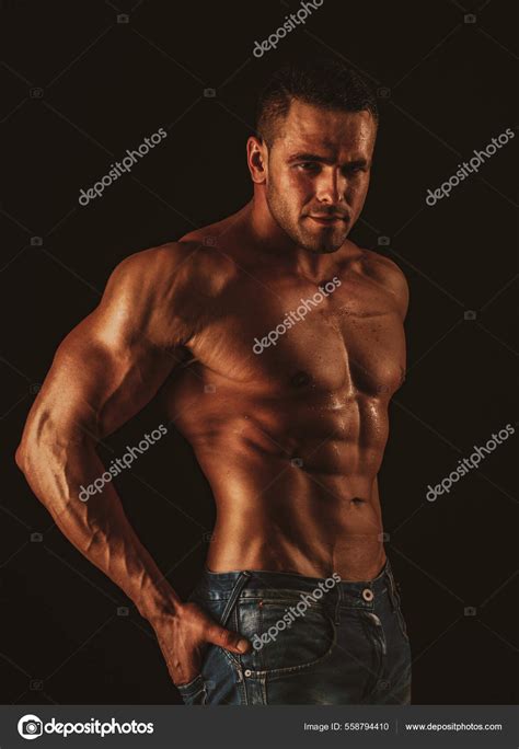 Naked Guy In Denim Jeans Nude Male Torso Sexy Muscular Man Topless