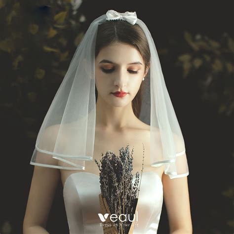 Modest Simple Short Ivory Wedding Veils 2020 1 M Tulle Wedding