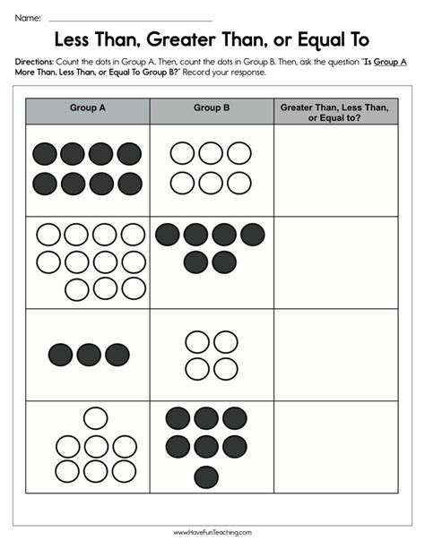 Less Than Greater Than Or Equal To Worksheet By Teach Simple