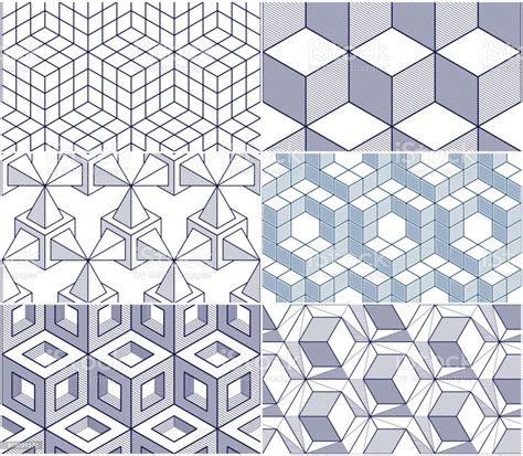 Geometric Lines Abstract Seamless Patterns Set 3d Vector Backgrounds