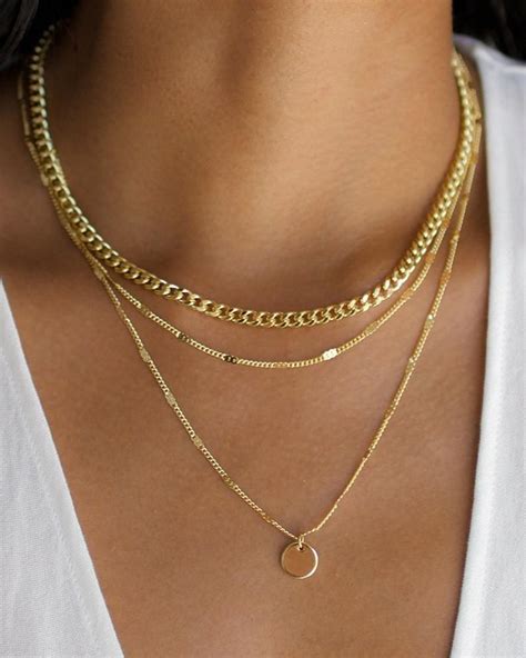 Thick Gold Chain Necklace 3 Layer Necklace Gold Disc Necklace