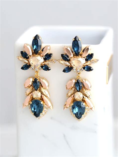 Blue Navy Earrings Bridal Blue Navy Earrings Dark Blue Etsy