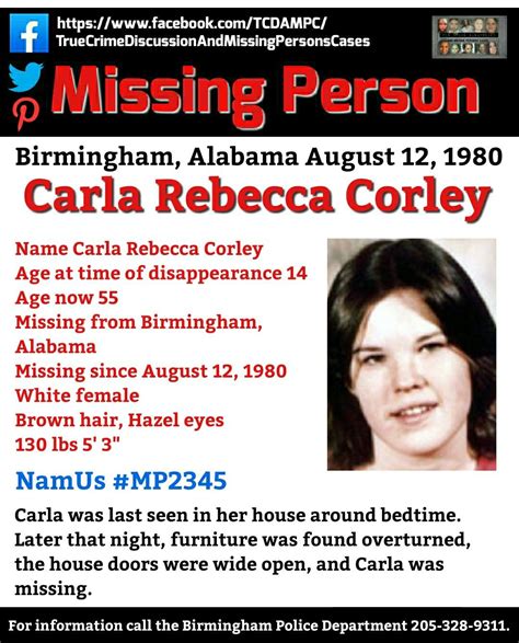 Carla Rebecca Corley Missing Alabama 8121980 Tcdampc Missing Loved Ones Person Hazel Eyes