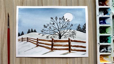 Easy Watercolor Winter Scene Tutorial For Beginners Youtube