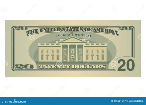 Twenty Dollars Bill 20 Us Dollars Banknote Back Side Vector