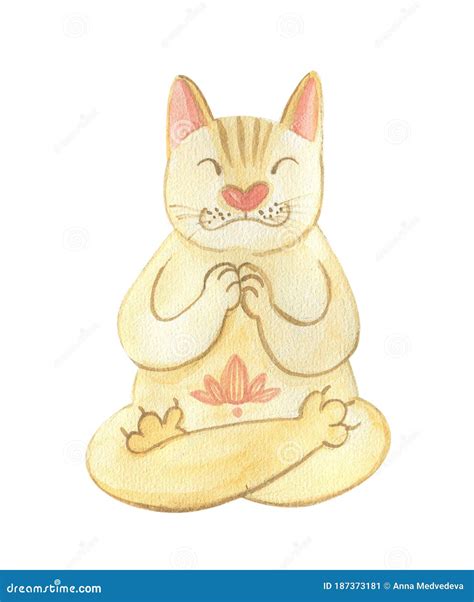 Yoga Yellow Cat Meditating Stock Image Illustration Of Kitten 187373181