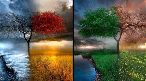 Seasons Digital Art Nature Drawing Wallpapers Hd