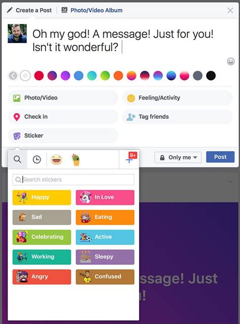 How To Create Facebook Statuses With Colorful Backgrounds Or Large Stickers