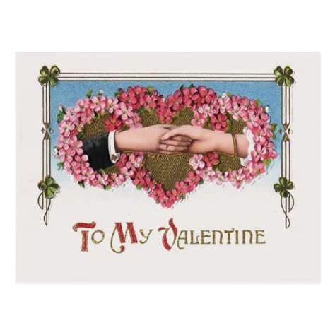 Vintage Valentine Hands And Floral Hearts Holiday Postcard