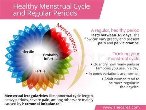The cycle begins with the menstrual phase, which typically lasts from one to four days. Healthy Menstrual Cycle and Regular Periods | SheCares